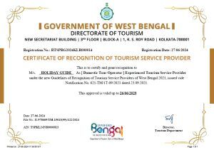 Holiday Guide West Bengal Government Directorate of Tourism Certificate